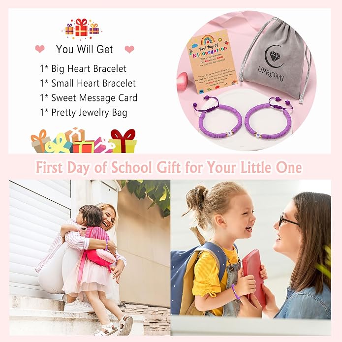 UPROMI First Day of Preschool/Kindergarten/1st Grade/2nd Grade/School Gift, Back to School Bracelet Mommy and Me Dad and Son