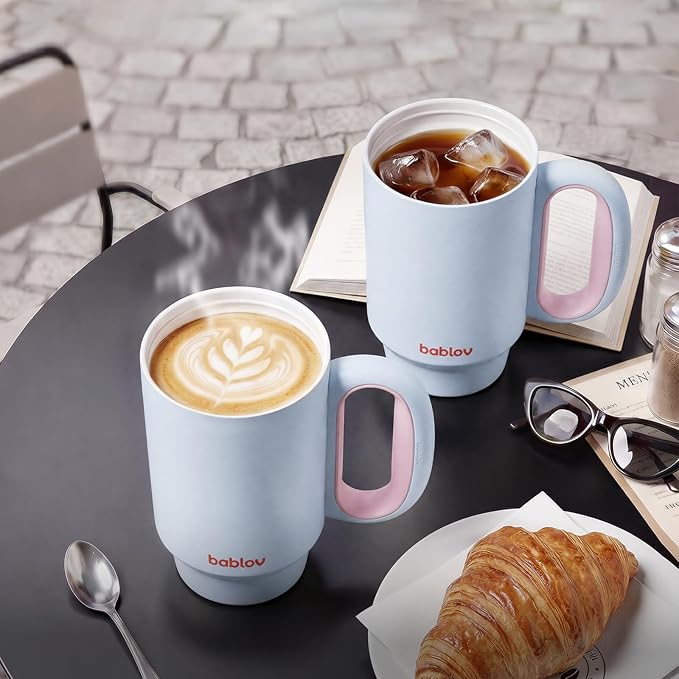 BABLOV 23 oz Ceramic Lined Tumbler with Straw - 316L Stainless Steel Insulated Coffee Tumbler with Lids Handle for Tea,Cold Hot Beverages at Home Office or on the Go Travel Coffee Mugs,Sea Blue