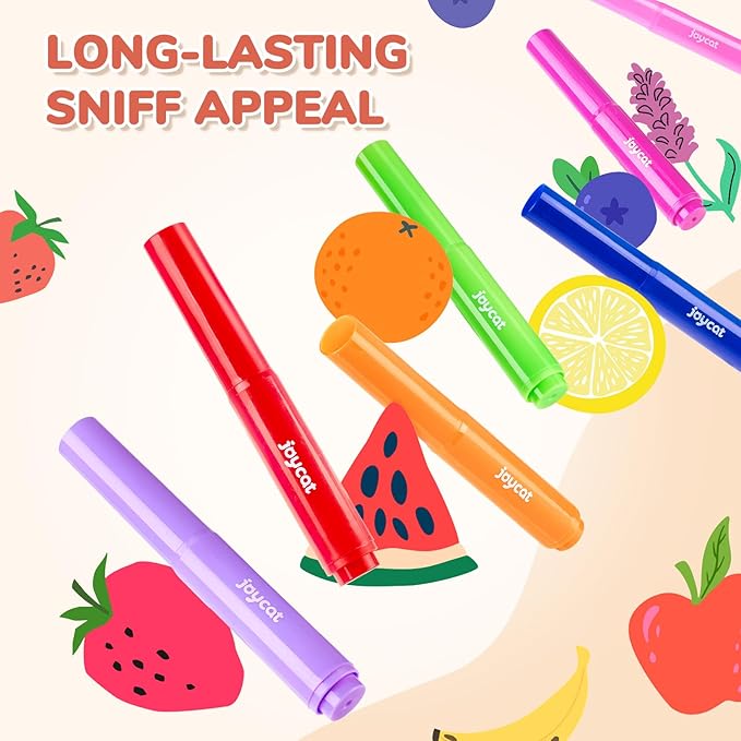 JoyCat 24 Colors Scented Washable Markers for Kids, Fruit & Dessert Smelly Markers with Versatile Conical Tips, Non-Toxic Art Supplies for Toddlers & School Classroom, Ideal Gifts for kids.