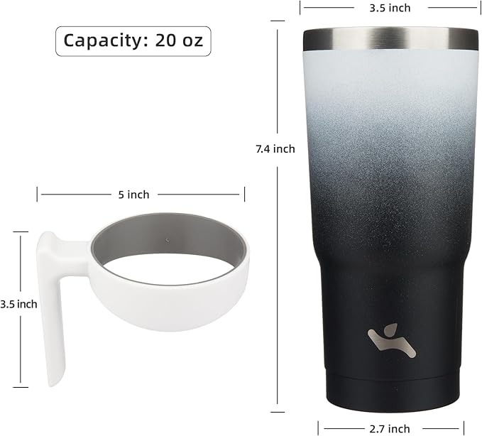 Konokyo 20 oz Tumbler with Handle and 2 Straw 2 Lid, Insulated Water Bottle Stainless Steel Vacuum Cup Reusable Travel Mug,Day Night
