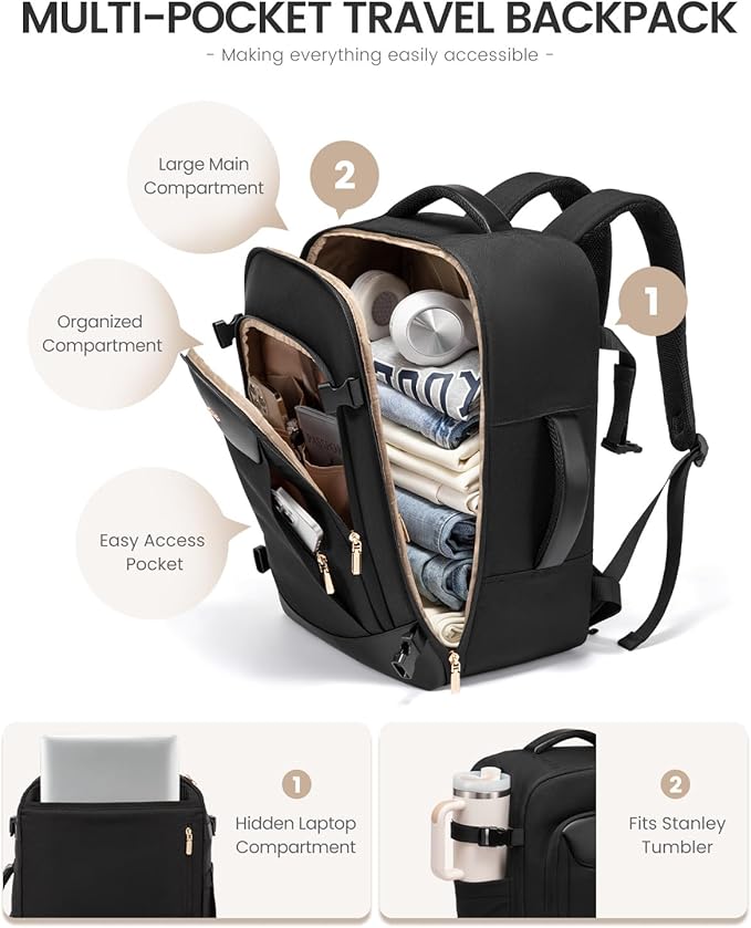 LOVEVOOK 50L Travel Backpack for Women Men, Large Carry on Backpack for Airplanes TSA Personal Item Travel Bag fits 17.3" Laptop, Waterproof Weekender Essentials Airline Approved with 2 Packing Cubes