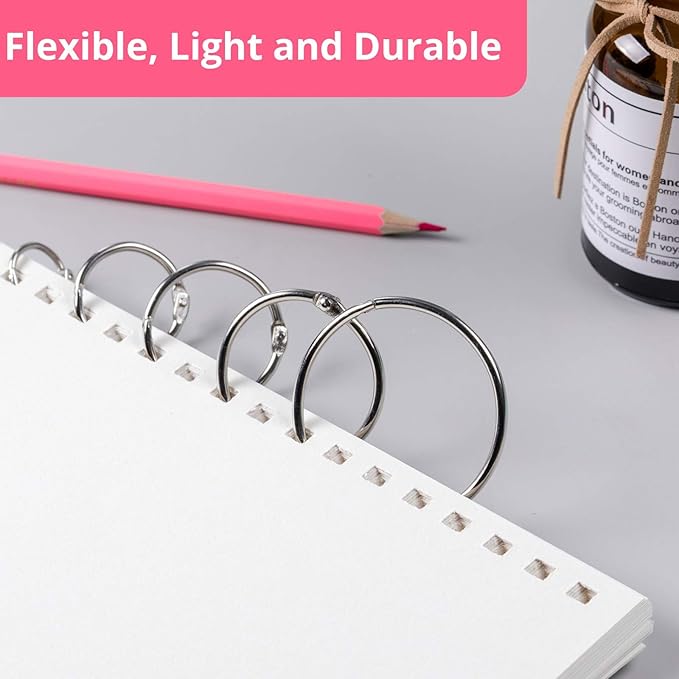 Mr. Pen- Loose Leaf Binder Book Rings, 5 Assorted Sizes (0.6", 1", 1.2", 1.5",2"), 36 Pack, Metal Binder Rings for Index Cards, Keychains, School, Home, Office, Silver