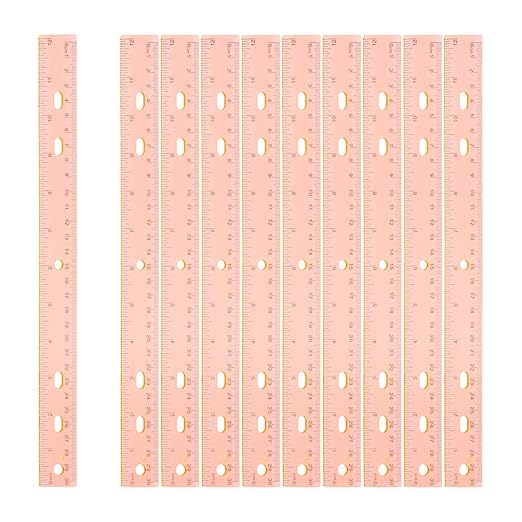 HARFINGTON 20pcs Plastic Rulers 12" (30cm) Clear Straight Ruler Measuring Tool Inches and Centimeters with Hole for Home Office Classrooms Drafting, Clear Orange