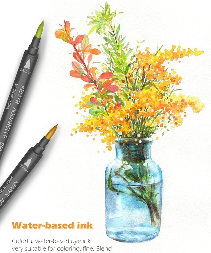 KEMYR Markers for Adult Coloring Books: 36 Color Dual Tip Fine & Brush Pens Water-Based Coloring Marker for Adults Drawing Sketching Bullet Journal Writing Lettering No bleeding