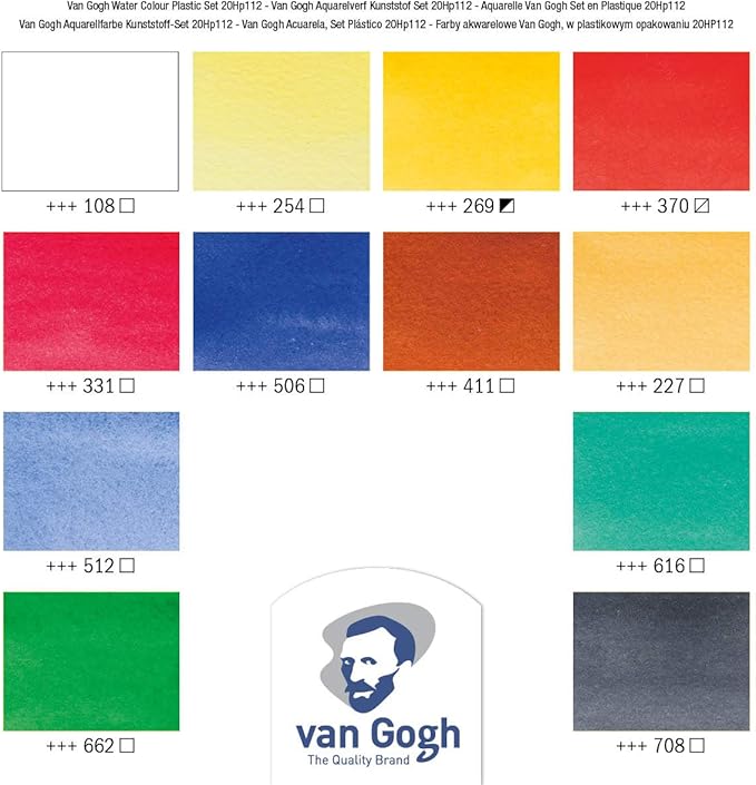 Van Gogh Watercolor Paint Set, Plastic Pocketbox, 12x10ml General Selection
