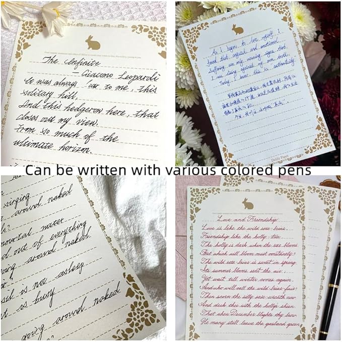100 Sheets Rabbit Stationery Lined Paper,A5 Stationery Writing Paper with Antique Border Design,Letter Size (Unpunched) Ruled Filler Paper for Writing Letters,Vintage Invites (White)