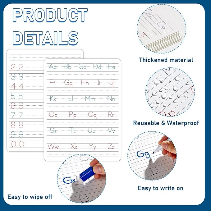 48pcs Dry Erase Board with Lines Handwriting Practice Letter Alphabet Tracing Thickened Whiteboard Must Haves Double Sided Teacher Tool Portable Drawing12 x 9"