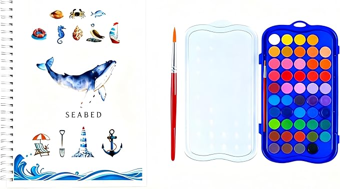 48 Colors Watercolor Book With Paint，Beginner Watercolor Workbook Kit, Watercolors Workbook (Underwater -48 colors)