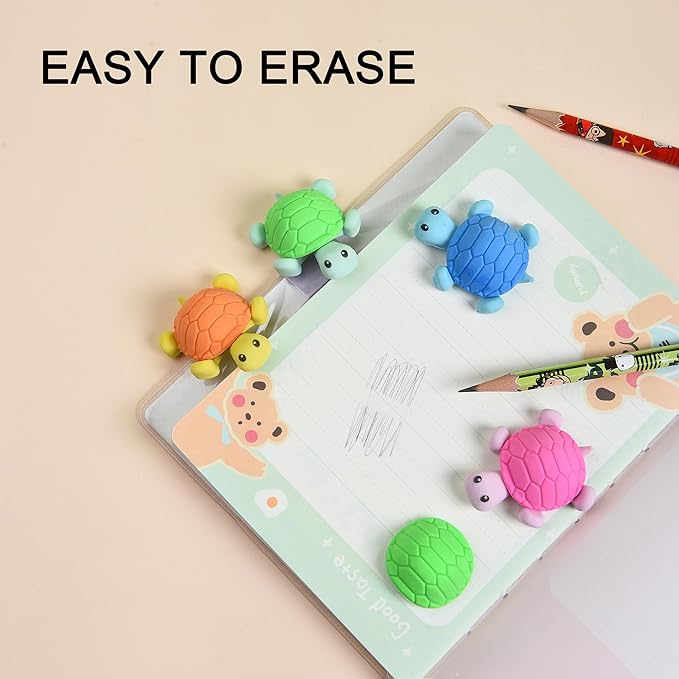 HILAZA 16 Pcs Cute Turtle Pencil Erasers for Kids, Novelty Rubber Turtle Desk Pet Erasers for Classroom Favors Party Supplies