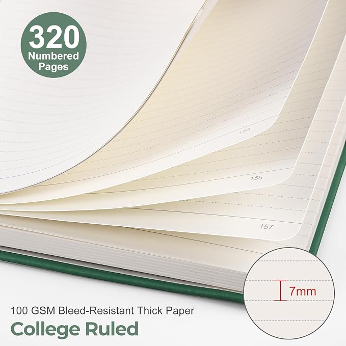 EMSHOI Lined Journal Notebook, 320 Numbered Pages, A5 Size (5.7'' x 8.3'')