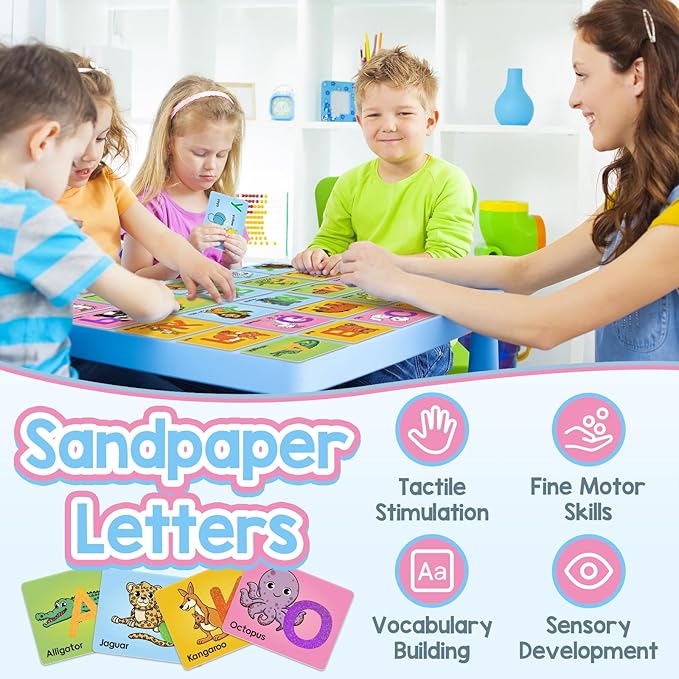 Broytain Sandpaper Letters Cards for Toddlers 3+,Word Games,Speech Therapy Toys for 3 4 5,Sensory Products, Educational Flash Cards,Learn Animals and Others