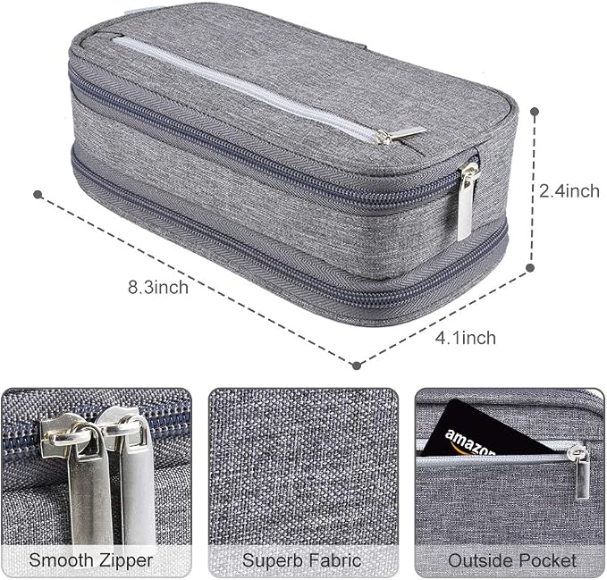 Chelory Large Capacity Pencil Case Big Pencil Bag Pouch High Storage 3 Compartments Pen Marker Holder Cases Office Stationery Organizer Supplies Makeup Bag Men Women, Gray