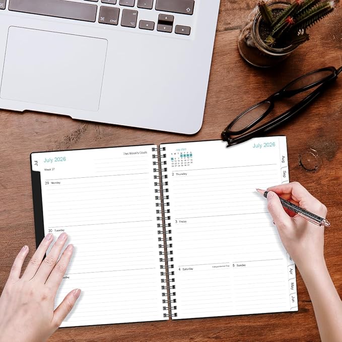 2026-2027 Planner - Planner 2026-2027 from July 2026 - June 2026, Weekly & Monthly Planner Spiral Bound with 12 Monthly Tabs, Inner Pocket, 6.4" x 8.5", Black-E