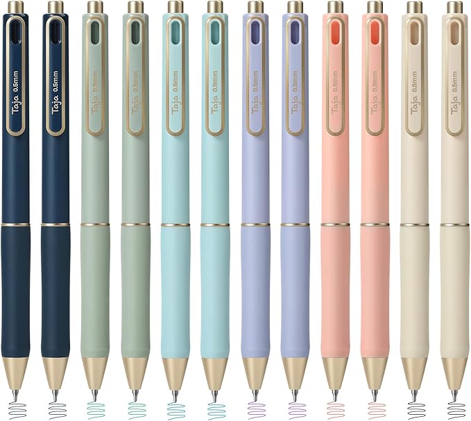 Taja Gel Pens, 12 Pcs Quick Dry Pastel Gel Ink Pens, 0.5mm Fine Point Smooth Writing Pens for Journaling and Note Taking, Cute Aesthetic Pens for Women & Men-Multicolor Ink