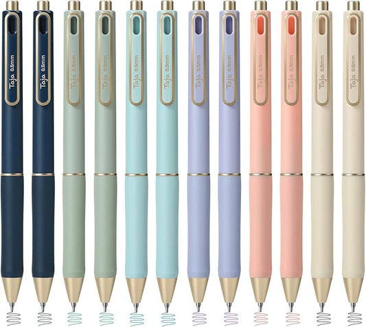 Taja Gel Pens, 12 Pcs Quick Dry Pastel Gel Ink Pens, 0.5mm Fine Point Smooth Writing Pens for Journaling and Note Taking, Cute Aesthetic Pens for Women & Men-Multicolor Ink