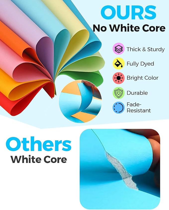 100 Sheets 8.5" X 11.6" Colored Cardstock, 200 GSM Card Stock 10 Assorted Colors Construction Paper Printer Paper for Printing, Kids School Supplies, Party Decorations, Card Making, DIY Crafts