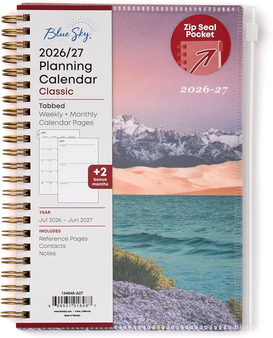 Blue Sky 2026-2027 Weekly and Monthly Academic Year Planner Calendar, July 2026 - June 2027, 5" x 8", Flexible Cover With Zip Pouch, Wirebound, Storage Pocket, Enough to Believe