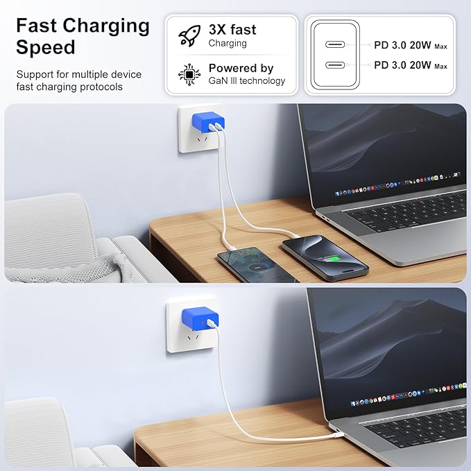 Susnwere 40W Dual USB C Charger Block,2-Port Fast USB-C Power Adapter Wall Charger Plug Type C Charging Block for Laptop Computer & Tablets/Phones iPhone 15/14/13/12/11/X, iPad,Samsung,Google 2 Pack