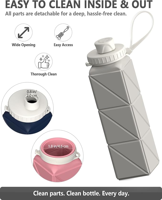 BEAUTAIL Collapsible Water Bottles 21oz/610mL, Silicone Travel Water Bottle | BPA Free, Leakproof & Reusable, Foldable Water Bottle for Traveling, Hiking, Gym, School, Sports, Outdoor, 1-Pack, Starlight