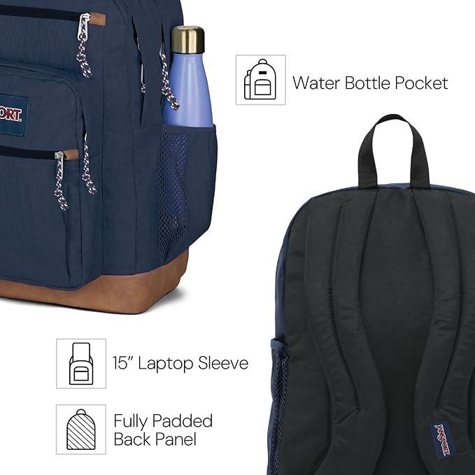 JanSport Cool Backpack, with 15-inch Laptop Sleeve - Large Computer Bag Rucksack with 2 Compartments, Ergonomic Straps, Navy | Computer Bag, Rucksack, 2 Compartments, Ergonomic Straps