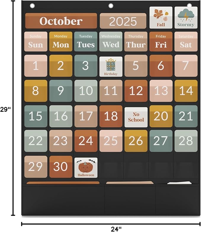 The Ultimate Classroom Calendar Pocket Chart for Kids - Beautiful Calendar with Educational Cards for Easy Learning - Fun Boho Classroom/Teacher Must Have Supplies That Fits Nicely w/Any School Decor