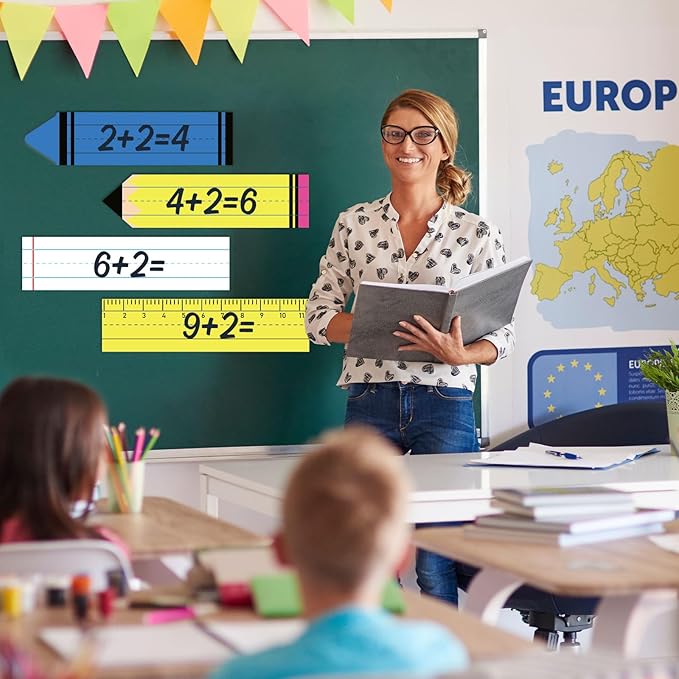 FYSUIMU 12Pcs Back to School Magnetic Dry Erase Sentence Strips Pencil Crayon Ruler Notebook Style Reusable Magnetic Border Strip for Teacher Whiteboard Classroom Office Supplies