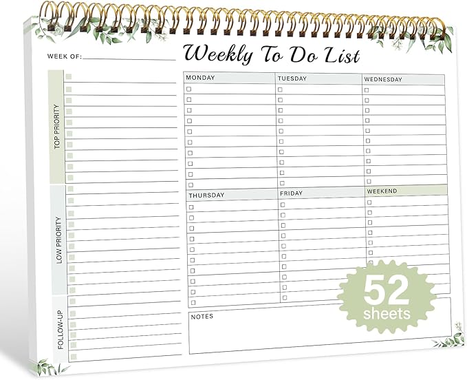 Weekly To Do List Pad with 52 Undated Sheets（8.5"×11"）- Weekly Desk Notepad with Spiral Binding for Women & Man, Office, School and Home Personal Organizer