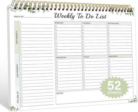 Weekly To Do List Pad with 52 Undated Sheets（8.5"×11"）- Weekly Desk Notepad with Spiral Binding for Women & Man, Office, School and Home Personal Organizer