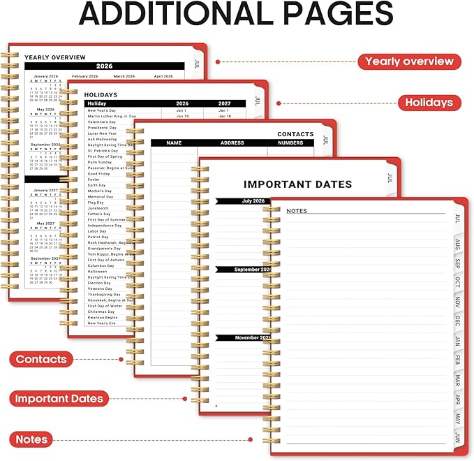 Planner 2026-2027, 8.5" x 11" Weekly and Monthly Academic Year Planner Calendar, July 2026 - June 2027, Hardcover Large School Planning Agenda With Tabs, Perfect for School & Office Supplies, A4, Tomato Red