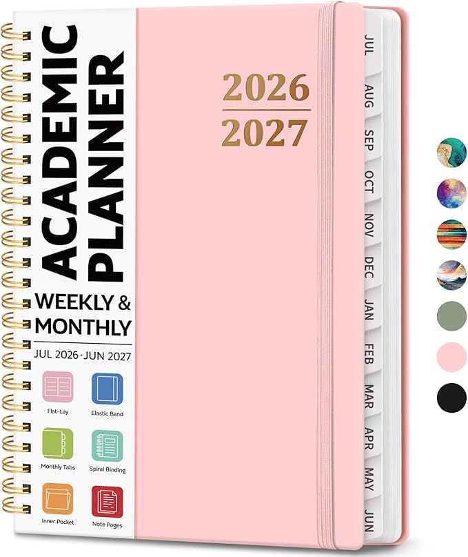 8.5" x 11" Academic Planner 2026-2027, Weekly & Monthly Calendar Planner Book, July 2026 – June 2027, Large Hardcover Organizer with Tabs, Perfect for Teachers, Students, Women & Men – A4, Pink