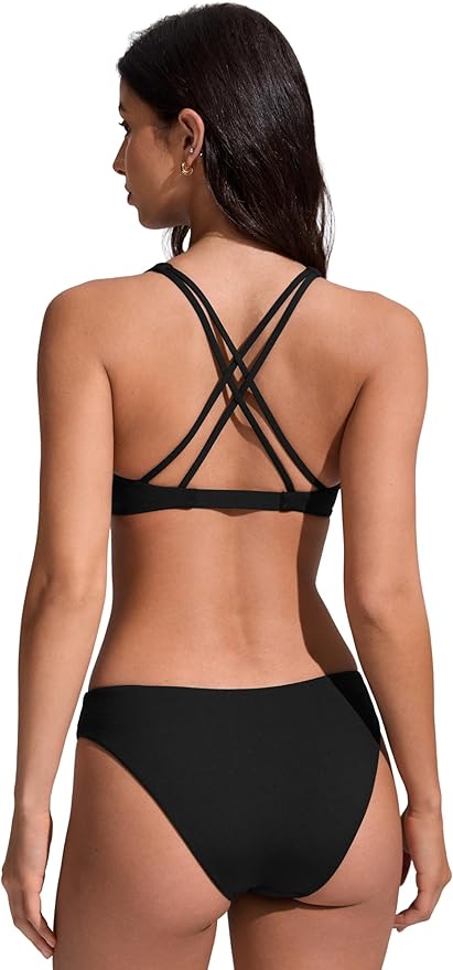 CRZ YOGA Twist Front Bikini Tops for Women - Padded V Neck Criss Cross Back Triangle Sexy Swim Bathing Suit