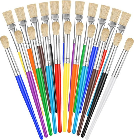YGAOHF Paintbrushes Kids, 22 Pcs Round & Flat Toddler Kids Paint Brushes, Chubby Paint Brushes for Kids Bulk, Preschool Paint Brush for Acrylic Oil Watercolor Washable Paint Kit, Easy Hold & Clean