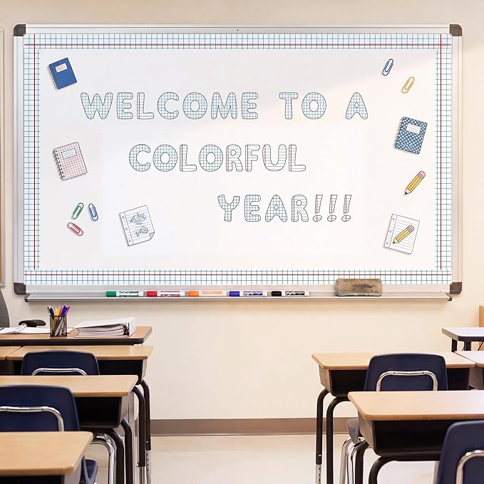 221 Pcs Lined Notebook Bulletin Board Letters, Round Alphabet Number Punctuation Symbol Combo Letter Cutouts, Composition Classroom Decor for Summer School Chalkboard Whiteboard Poster Wall