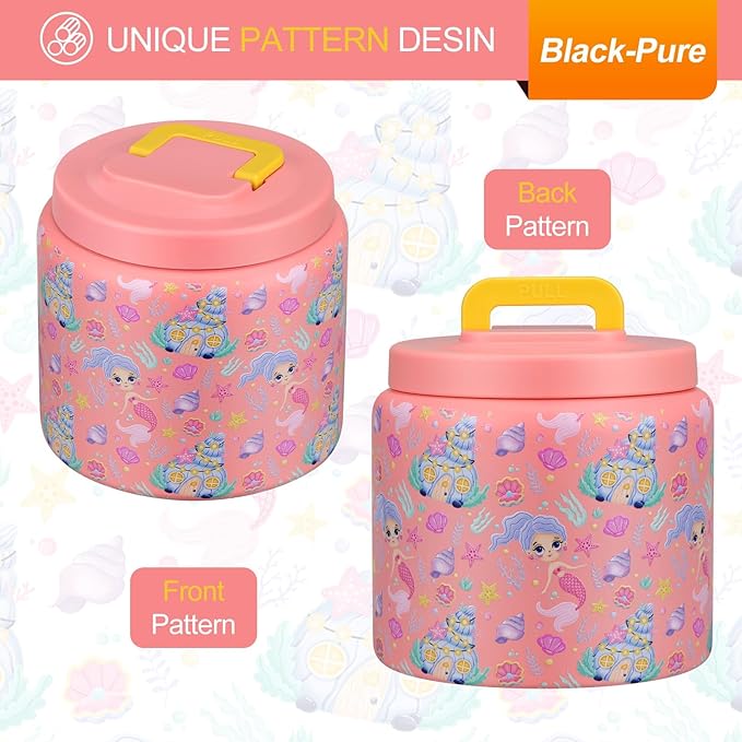 JXXM 13.5 Oz Thermo Food Jar for Hot & Cold Food for Kids, Insulated Lunch Containers Hot Food Jar,Leak-Proof Vacuum Stainless Steel Wide Mouth Lunch Soup Thermo for School (Mermaid)