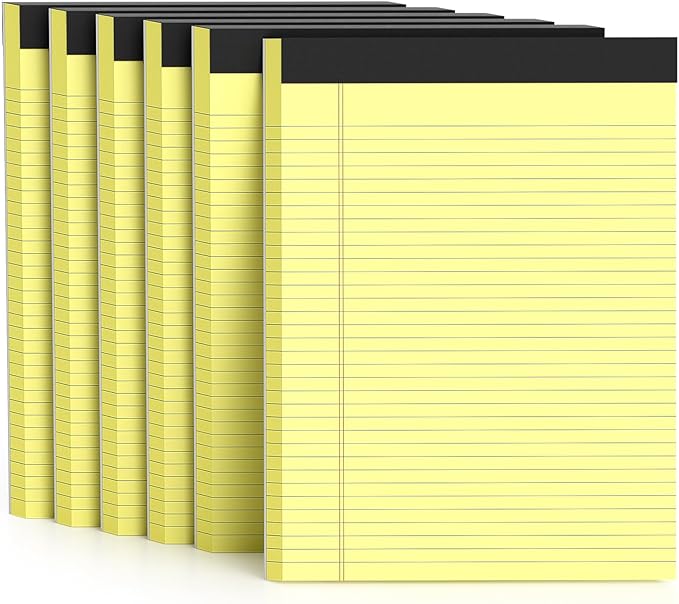 AILZFEI 300 Sheets Yellow Legal Pads 8.5 x 11 College Ruled Paper 6-Pack Note Pads Narrow Ruled 50 Sheets per Notepad Perforated Writing Pad Durable Sturdy Back 8x11 Pads of Paper