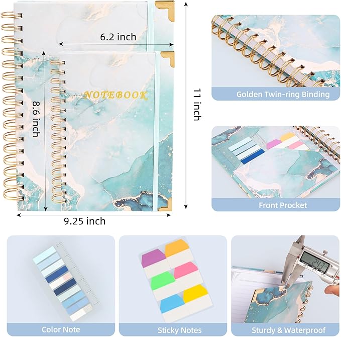A4 Spiral Notebooks for Work, 300 Pages Lined Spiral Journal Notebook, 5 Subject College Ruled Journals for Writing, 11”x9.25''Journaling Notebooks for School Office Supplies(Blue Marble)