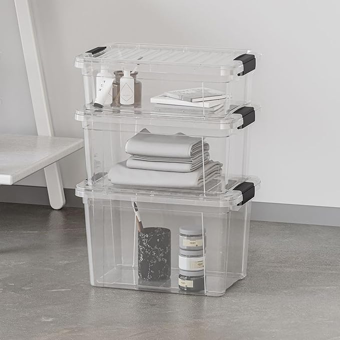 Superio Clear Storage Boxes with Lids, 2.5 Quart Plastic Container Bins for Organizing, Stackable Crates, BPA Free, Non Toxic, Odor Free, Organizers for Home, Office and Dorm, 5 Pack