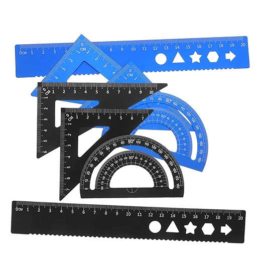 Healifty 8pcs Metal Geometry Ruler Set with Protractor Triangle Straight Ruler Precise Math Drafting Tools Kit for School Office Portable Storage Box Clear Scale Markings for Accurate