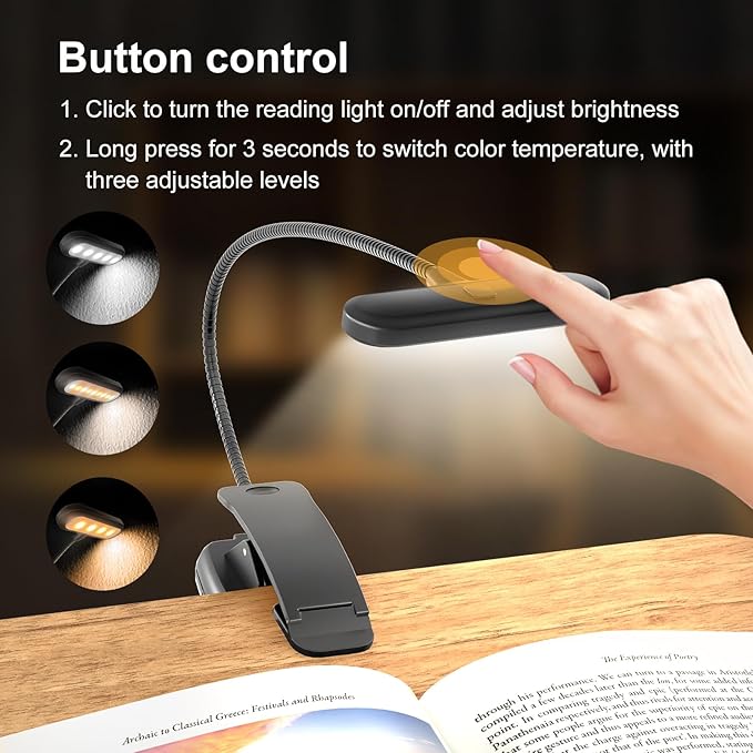Reading Book Pillow Stand with 3-Color Adjustable Light, Hands-Free Book Holder for Bed or Lap, Wooden Surface, AAA Batteries Required