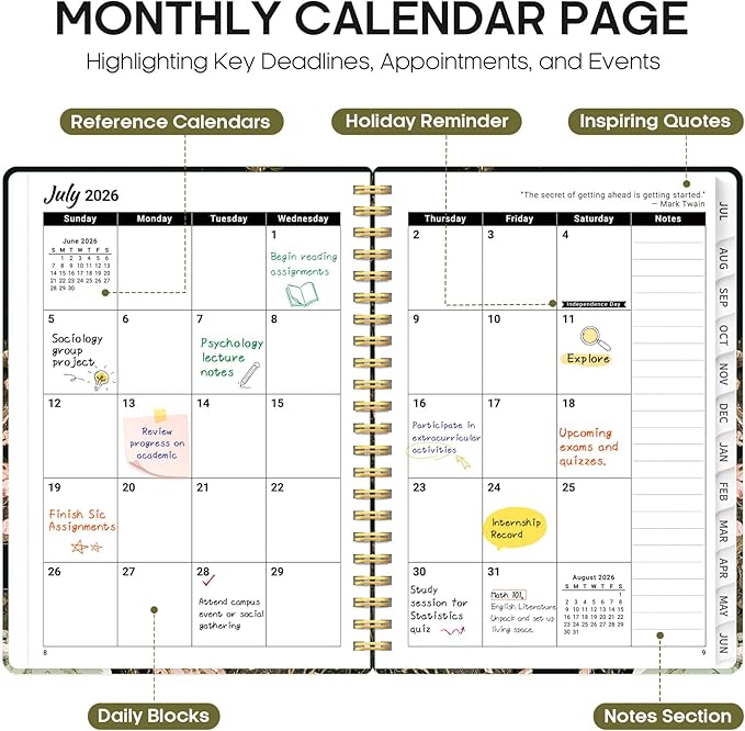 Planner 2026–2027, Academic Monthly Weekly Spiral Calendar, July 2026 – June 2027, Hardcover Agenda Notebook with Tabs, 6.3" x 8.5", Perfect for Students, Teachers, School & Daily Planning - Wildwood Fox