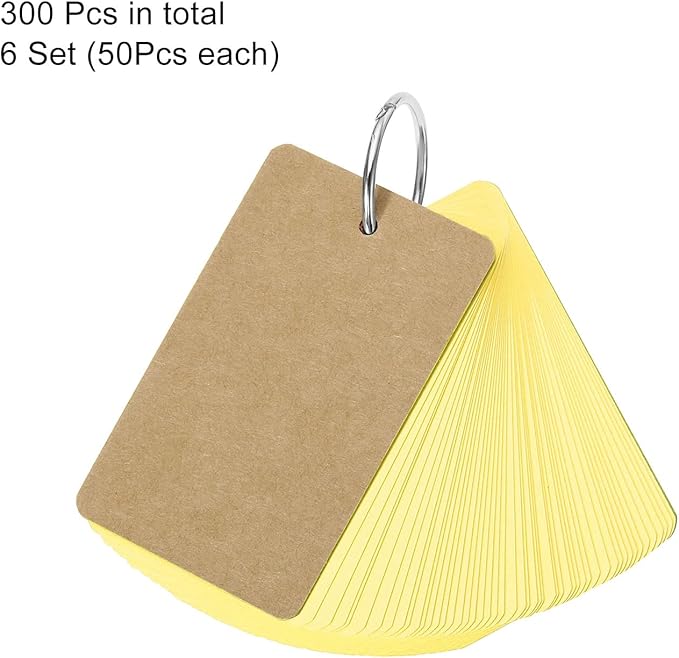 PATIKIL Blank Index Cards with Ring, 300Pcs Colored Blank Flash Card 3.5" x 2" Note Card Study Card for Memory Learning Studying Office Supplies, Yellow