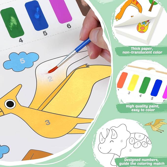 Water Coloring Books for Toddlers - Watercolor Paint Book Drawing Art Paper for Kids Mess Free Craft Supplies kit Toy for Age 3 4 5 6 Valentines Birthday Gift(Dinosaur,Animals)