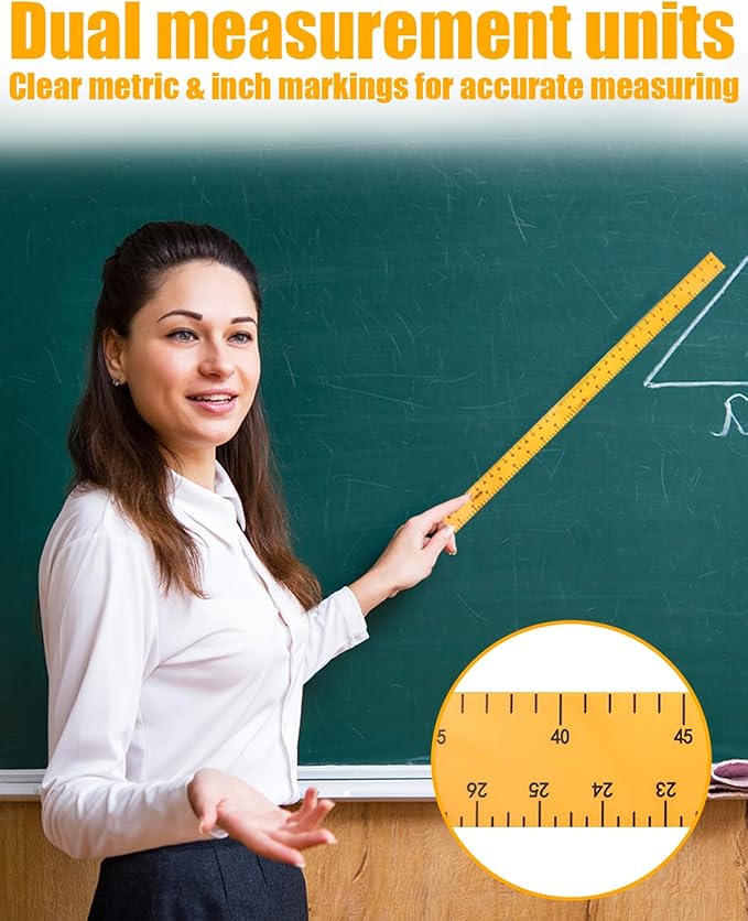 Magnetic Math 1m Ruler, Large Teaching Aids Classroom Math Geometry Tool Set Enhances Classroom Learning, Easily Mounts to Blackboard, Yellow
