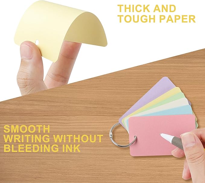 300 PCS Hole-Punched Blank Index Cards With Rings，3.2x2.1In Colored Flash Cards Kraft Paper Cover, Portable Notecards For Study/Office/Home/Note-Taking/Language Learning(6 Color)