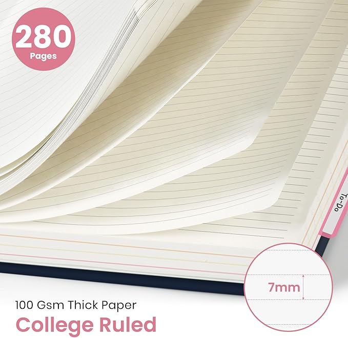 Large Spiral Notebook with Dividers & Tabs, 8.5" x 11" Hardcover 5 Subject Notebook for Work, 280 Pages, College Ruled, Cute Journal for Women, Perfect for Study & Office Note Taking, Jellyfish