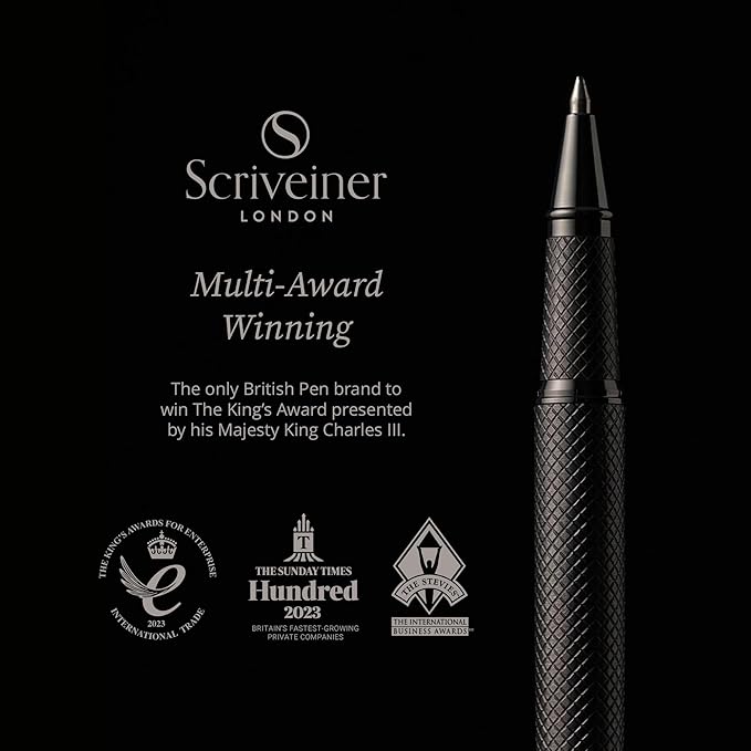 Scriveiner All Black Rollerball Pen - Stunning Luxury All Metal Matt Black Pen, Schmidt Ink Refill, Best Roller Ball Gift Set for Men & Women, Professional, Executive Office, Nice Pens