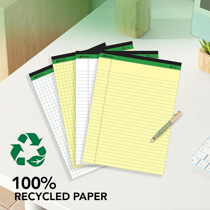 KAISA Legal Note pads 8.5 x 11，12pads 600 Sheets note pads Writing Pads Recycled Paper, Wide Ruled Perforated 50 sheets Premium Thick Paper Hard Back Notepads 8-1/2"x 11-3/4" Writing Tablet Canary For Office Supplies (Pack of 12pc)
