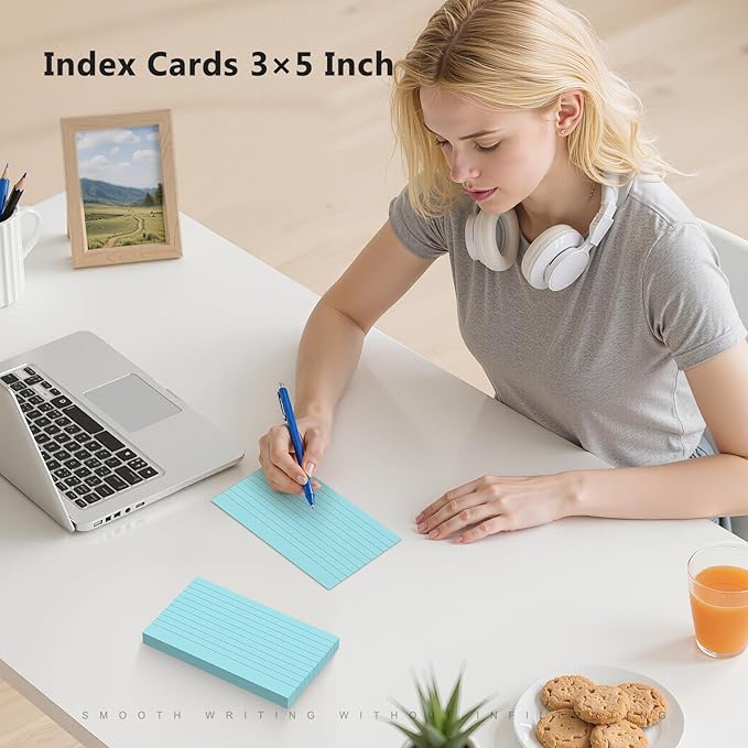 250 Count Index Cards 3 x 5 Inch, Thick Blue Lined Note Cards Portable Ruled Flash Cards Perfect for Studying and Organizing, Note Taking Study Flashcards for Home, School and Office