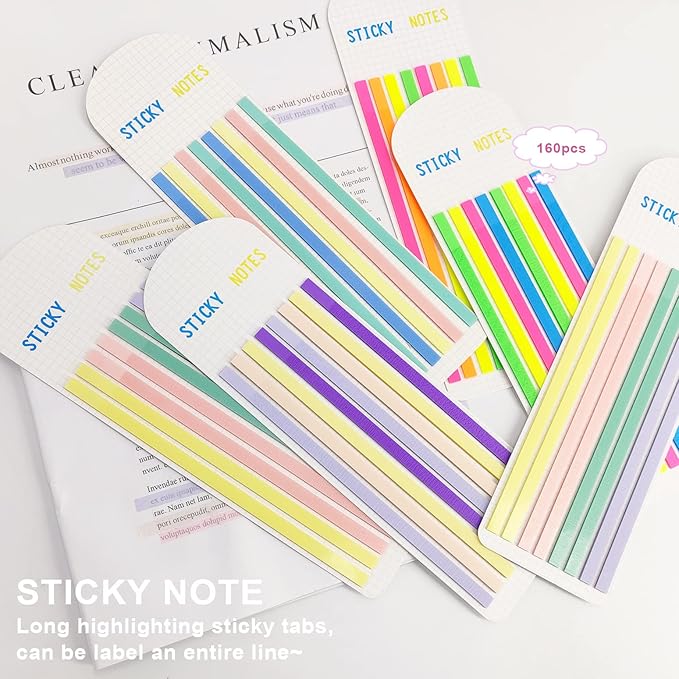 Potanro Sticky Long Tabs 6 Sheet Highlighter Tape 960 Pcs Translucent Sticky Notes Tabs for Annotating Books Bible Study Supplies