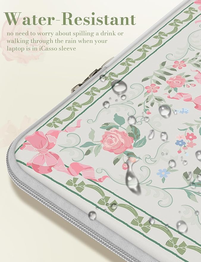 iCasso Laptop Sleeve 13 inch for MacBook Air 13-13.6 inch,Cute Laptop case for MacBook Neo/Pro 13 inch, Slim Protective Travel Carrying Case Sleeve for 14 inch Chromebook, HP, Retro Bow Green